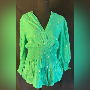 Harve Benard Vibrant Green Blouse with Gold Details